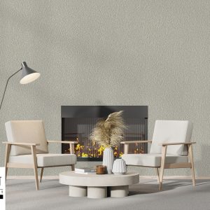 Contemporary,white,living,room,interior,with,fireplace,,armchairs.,two,posters