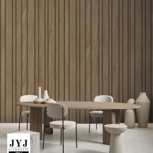 Interior,with,stone,panel,,backlight,and,dinner,table.,3d,render